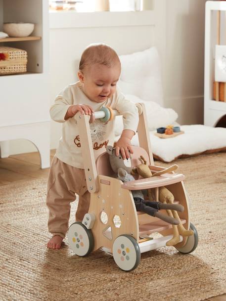 Chariot de marche poussette en bois FSC® rose+vert - vertbaudet enfant 