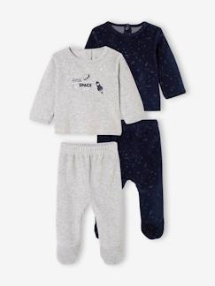 Baby-Set van 2 fluwelen pyjama's voor babyjongens met fosforescerende planeten