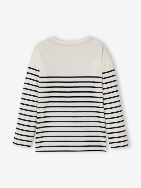 Tee-shirt marinière garçon détail flocage velours encre rayé+ivoire rayé+kaki - vertbaudet enfant 