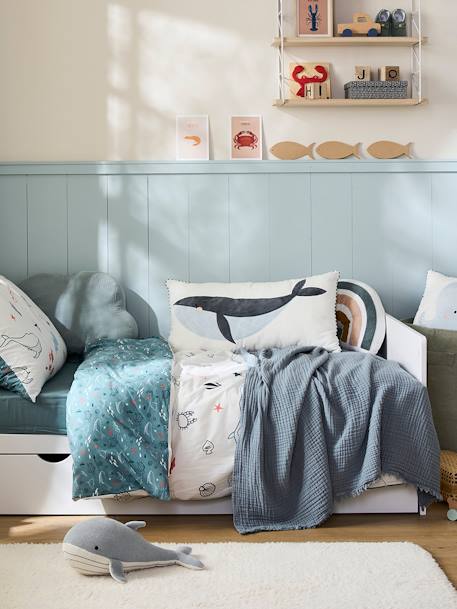 Plaid en gaze de coton bio bleu vert+caramel+rose+taupe - vertbaudet enfant 