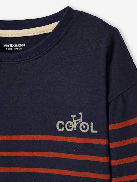 Tee-shirt marinière garçon détail flocage velours encre rayé+ivoire rayé+kaki - vertbaudet enfant 