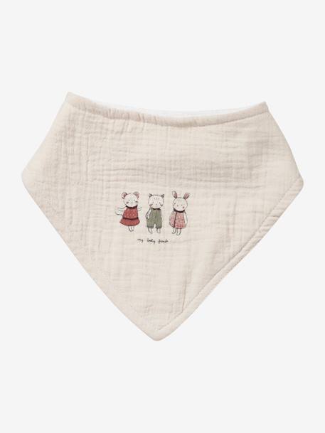 Lot 3 bavoirs bandanas en gaze de coton / éponge noisette+rose grenier - vertbaudet enfant 