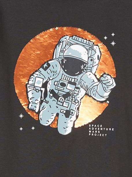 T-shirt voor jongens met astronautenthema en dubbelzijdige lovertjes ANTRACIETGRIJS+gemêleerd grijs - vertbaudet enfant 