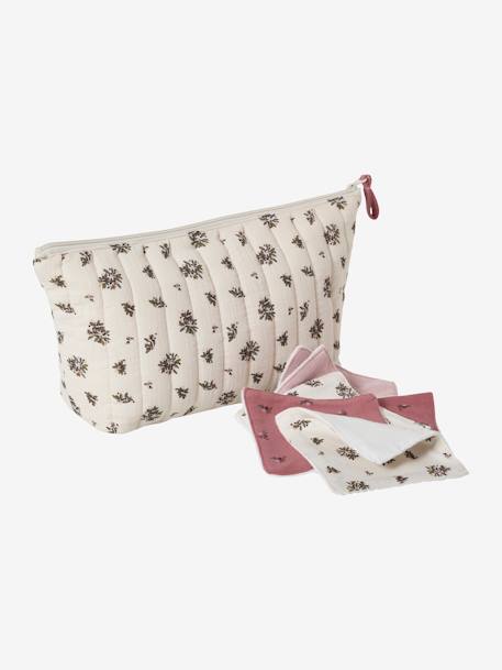 Trousse de toilette enfant en gaze de coton beige imprimé+bleu grisé+imprimé fleurs grenier - vertbaudet enfant 