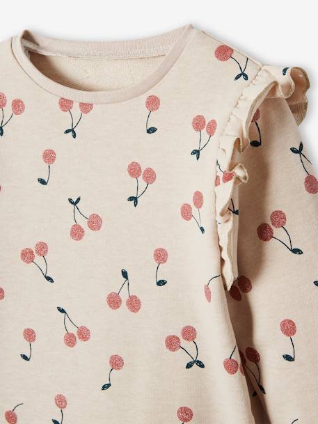 Meisjessweater met ruches op de mouwen beige met print+marineblauw+roze (poederkleur) - vertbaudet enfant 