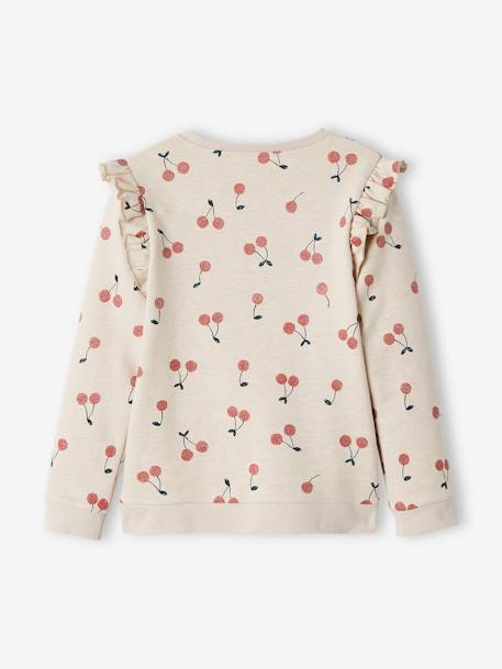 Meisjessweater met ruches op de mouwen beige met print+marineblauw+roze (poederkleur) - vertbaudet enfant 