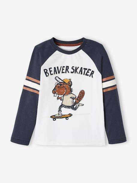 Flanellen beverpyjama jongens met broek DONKERBLAUW - vertbaudet enfant 