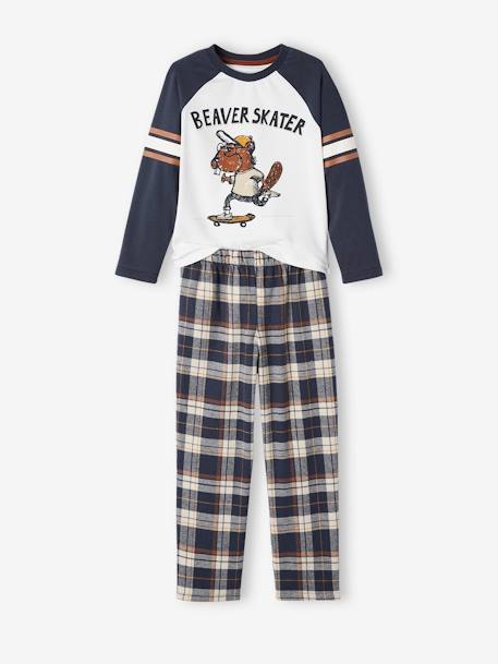 Flanellen beverpyjama jongens met broek DONKERBLAUW - vertbaudet enfant 