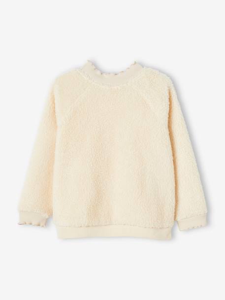 Meisjessweater in sherpa met fantaisie-afwerkingen beige+karamel - vertbaudet enfant 