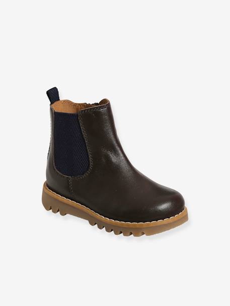 Boots cuir bébé mixte zippés et élastiqués chocolat - vertbaudet enfant 