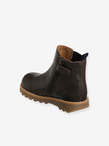 Boots cuir bébé mixte zippés et élastiqués chocolat - vertbaudet enfant 