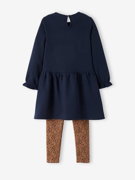 Set: fleece jurk en legging inktzwart+rozenhout - vertbaudet enfant 