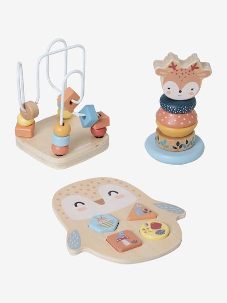 Coffret 3 jeux d'éveil Les amis de la forêt en bois FSC® beige - vertbaudet enfant 