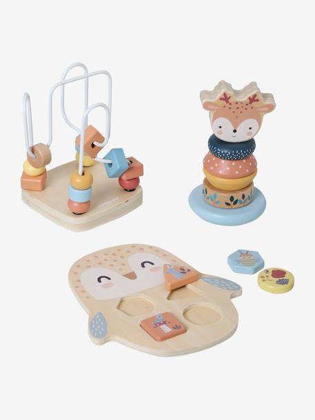 Coffret 3 jeux d'éveil Les amis de la forêt en bois FSC® beige - vertbaudet enfant 