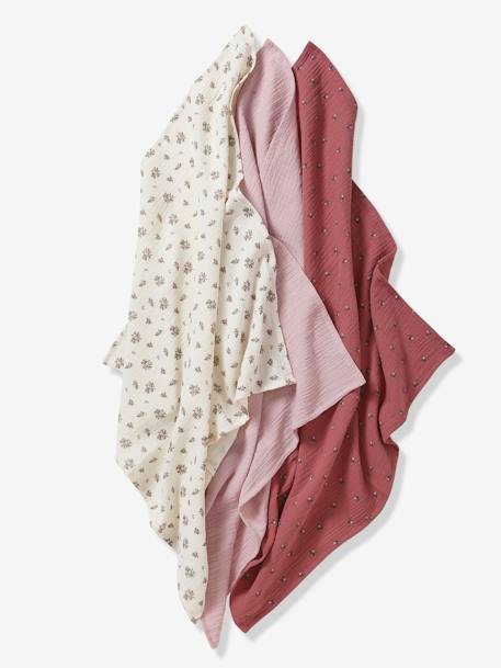 Lot de 3 langes en gaze de coton GRENIER bois de rose - vertbaudet enfant 