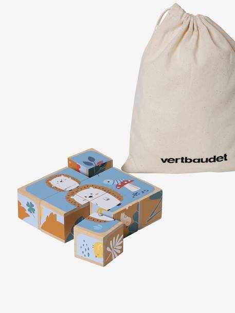 Puzzle cubes animaux en bois FSC® beige - vertbaudet enfant 