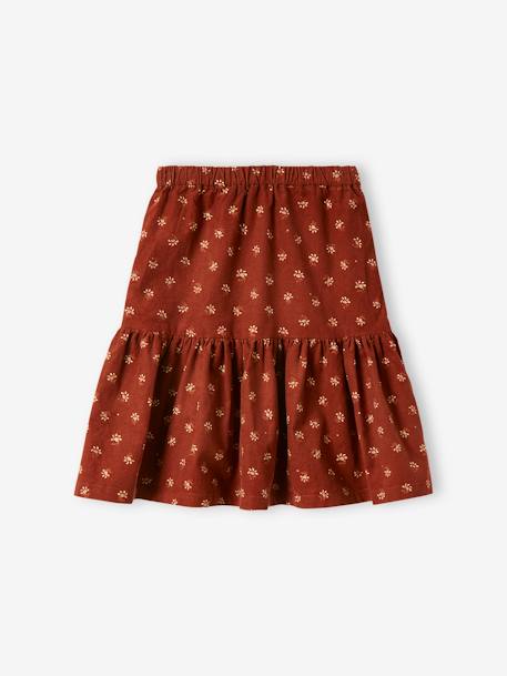 Jupe en velours fille motifs fleurs détails irisés marron imprimé - vertbaudet enfant 