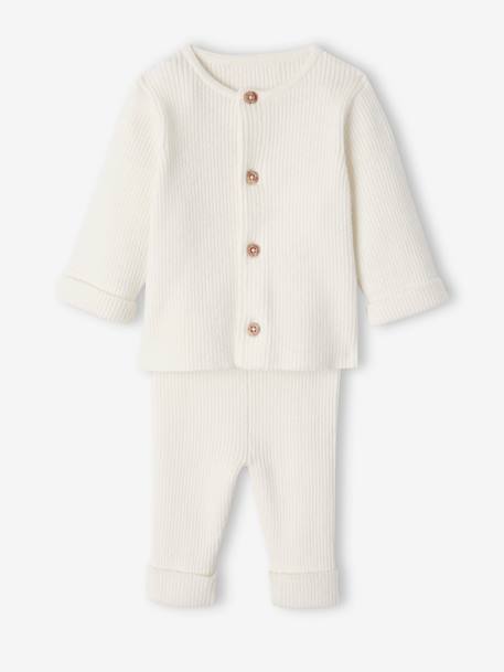 Ensemble bébé mixte gilet pantalon en tricot blanc+gris clair chiné+vert d'eau - vertbaudet enfant 