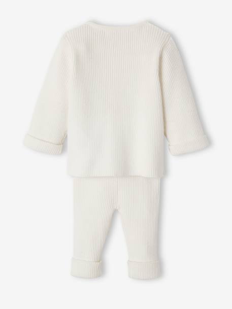 Ensemble bébé mixte gilet pantalon en tricot blanc+gris clair chiné+vert d'eau - vertbaudet enfant 