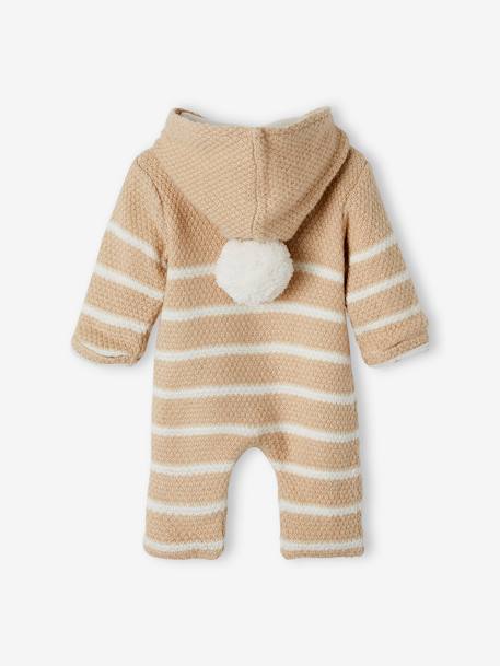 Combinaison en tricot bébé naissance doublée beige+IVOIRE RAYE - vertbaudet enfant 