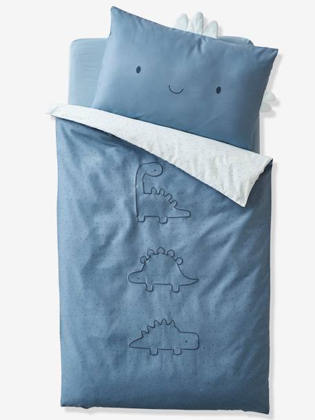 Housse de couette bébé réversible PETIT DINO bleu - vertbaudet enfant 