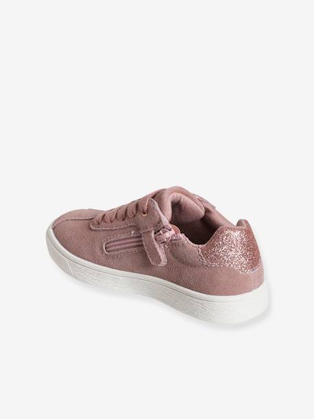 Baskets cuir fille lacées et zippées détails paillettes rose - vertbaudet enfant 
