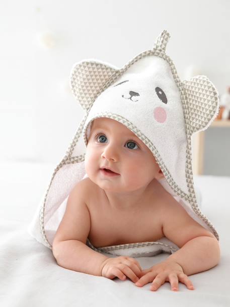 Cape de bain à capuche brodée animaux BLANC+bleu+rose - vertbaudet enfant 