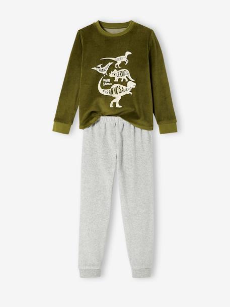 Lot de 2 pyjamas garçon velours dinosaures LOT VERT ET MARINE - vertbaudet enfant 
