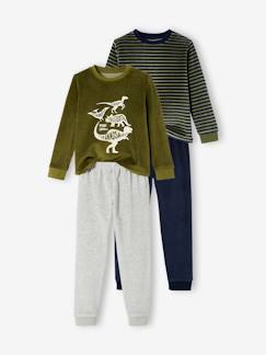 Jongens- Pyjama, surpyjama-Let van 2 "dinopyjama's" van fluweel voor babyjongens
