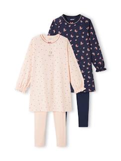 Meisje-Pyjama, pyjamapakje-Set met 2 nachthemden met bloemen + legging