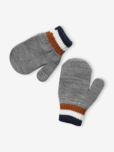 Set muts + snood + handschoenen voor jongens van geribbeld tricot grijs+marine - vertbaudet enfant 