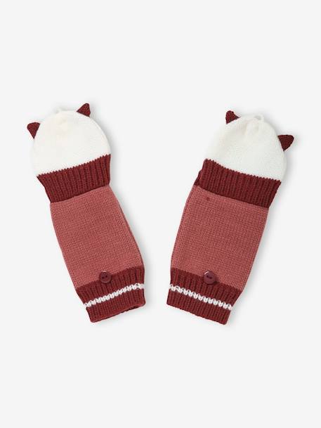 Geborduurde wanten/handschoenen voor meisjes met kat donkerroze - vertbaudet enfant 