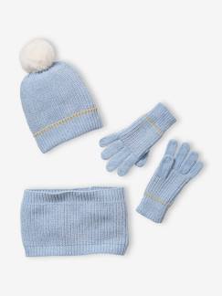 Ensemble bonnet + snood + gants maille chenille fille  - vertbaudet enfant