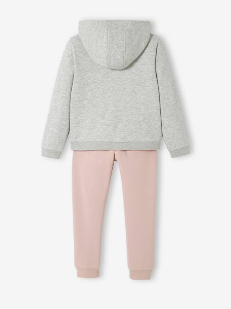 Set sweater met capuchon en jogging van fleece voor meisjes grijs - roze+pruim - vertbaudet enfant 