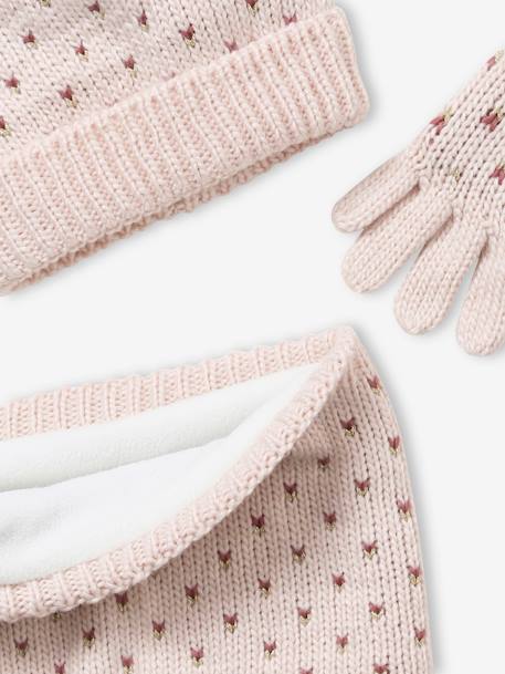 Ensemble bonnet + snood + gants coeurs fille BASICS Rose - vertbaudet enfant 