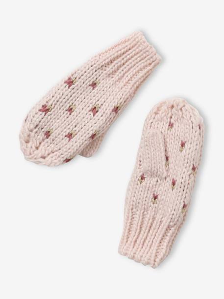 Ensemble bonnet + snood + gants coeurs fille BASICS Rose - vertbaudet enfant 