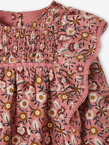 Bloemenjurk met smokwerk voor meisjesbaby rozenhout met print - vertbaudet enfant 