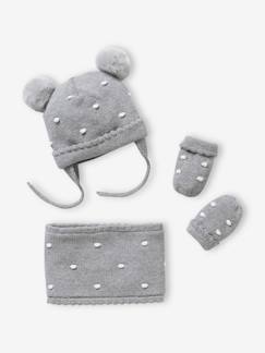 Baby-Accessoires-Muts, sjaal, handschoenen-Set van babymeisjes muts + snood + wanten met stippen