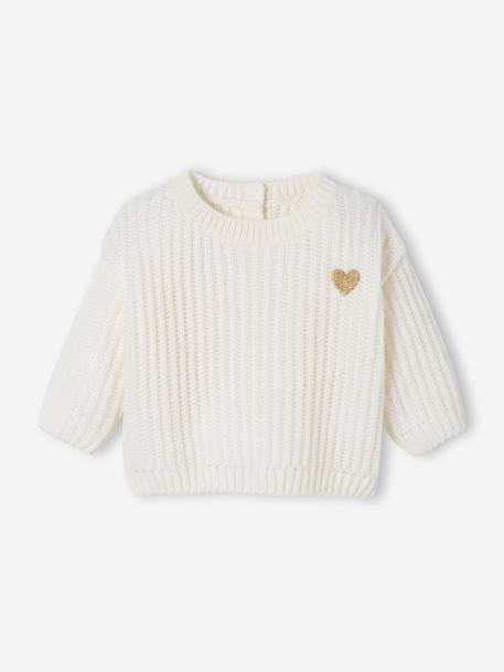 Pull tricot bébé coeur doré ivoire - vertbaudet enfant 