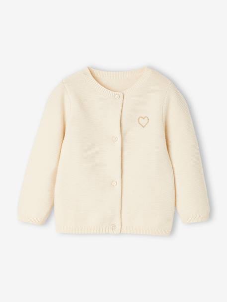 Cardigan broderie dorée coeur bébé ivoire+ocre+vieux rose - vertbaudet enfant 