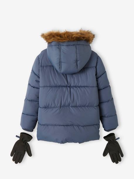 Doudoune à capuche doublée polaire avec gants ou moufles garçon BLEU+MORDORE - vertbaudet enfant 