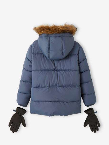 Doudoune garçon à capuche doublée polaire avec gants ou moufles BLEU+vert sapin - vertbaudet enfant 