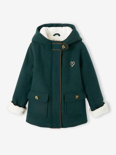 Fille-Manteau, veste-Manteau à capuche fille drap de laine doublé sherpa
