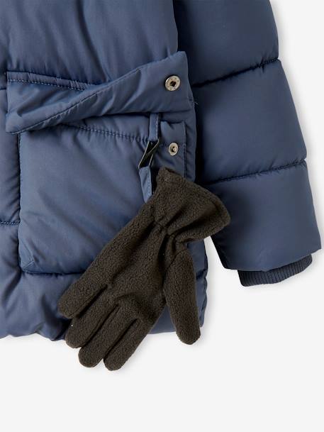 Doudoune garçon à capuche doublée polaire avec gants ou moufles BLEU+vert sapin - vertbaudet enfant 