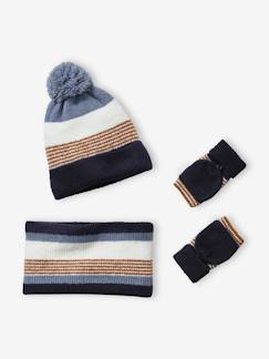 Jongens-Accessoires-Muts, sjaal, handschoenen-Gestreepte set van muts + snood + handschoenen voor jongens