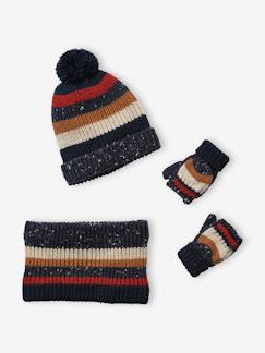 Jongens-Accessoires-Muts, sjaal, handschoenen-Gestreepte set van muts + snood + handschoenen voor jongens