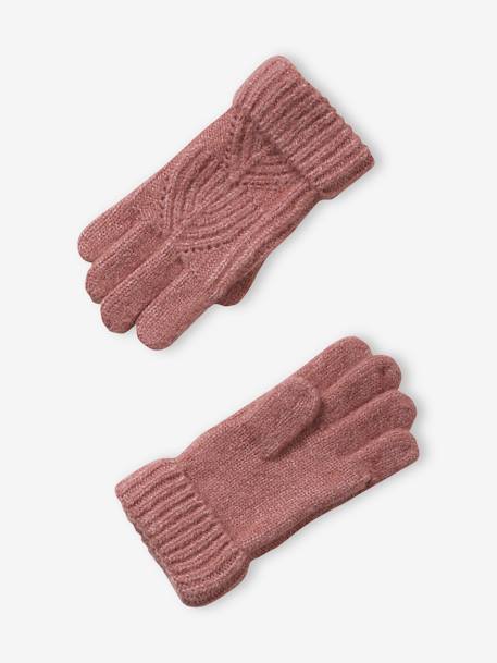 Ensemble fille bonnet, snood, gants en maille fantaisie gris chiné+ROSE - vertbaudet enfant 