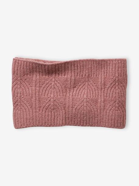 Ensemble fille bonnet, snood, gants en maille fantaisie gris chiné+ROSE - vertbaudet enfant 