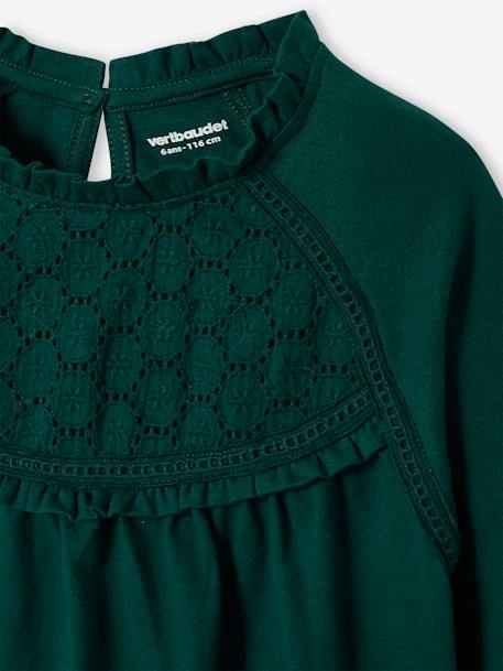 Tee-shirt blouse fille détail broderie anglaise manches longues écru+marine+mauve+vert foncé - vertbaudet enfant 