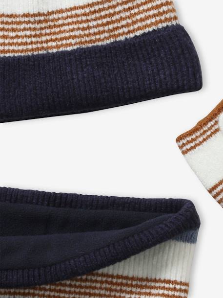 Ensemble garçon bonnet + snood + gants rayés marine - vertbaudet enfant 